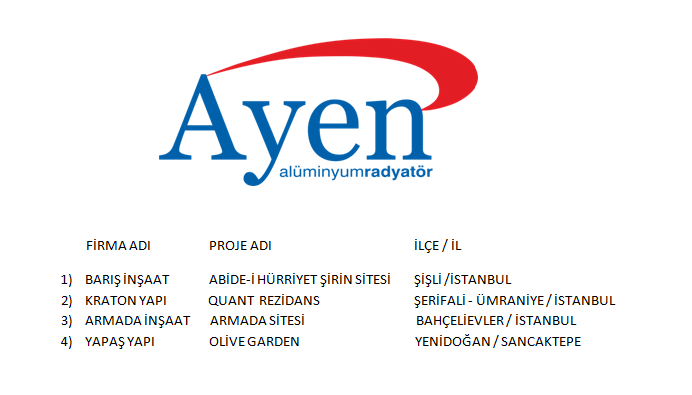 Ayen Radyator Referanslar Listesi