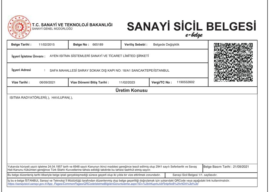 Sanayi Sicil Belgesi